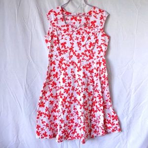 Sweetheart Neckline White & Red Floral Midi Dress